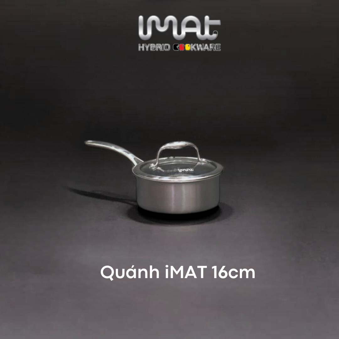 Hàng Chính Hãng Nồi, Quánh Inox Imat Blackcube 16Cm, Cao 8Cm, Thể Tích 1.6L, Phủ Chống Dính Daikin - Nhật Bản Thế Hệ Mới