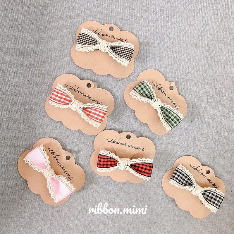 Kẹp Tóc Mái Vải Caro Handmade Ren Cao Cấp Ribbon.mimi Kẹp M