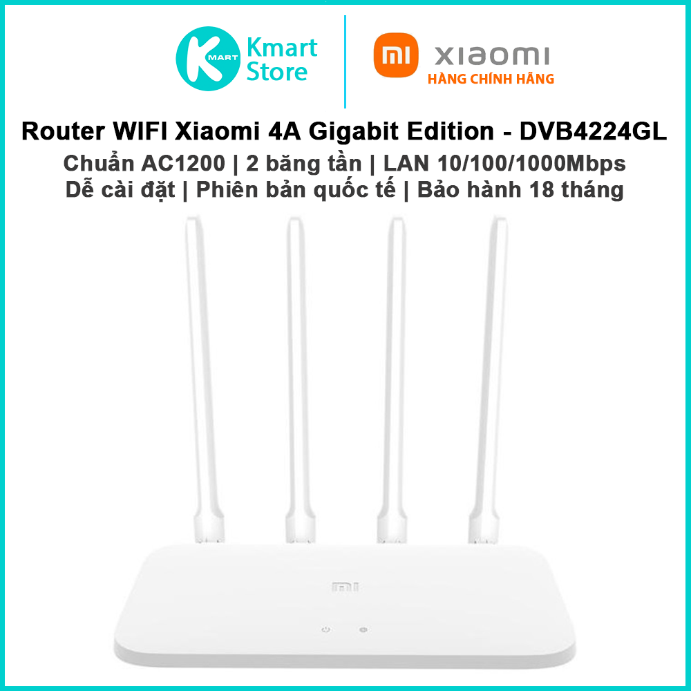 Router WIFI Xiaomi 4A Gigabit Edition - DVB4224GL | AC1200 băng tần kép | Lan Gigabit | Bản quốc tế | Bảo hành 18 tháng | Hàng Chính Hãng
