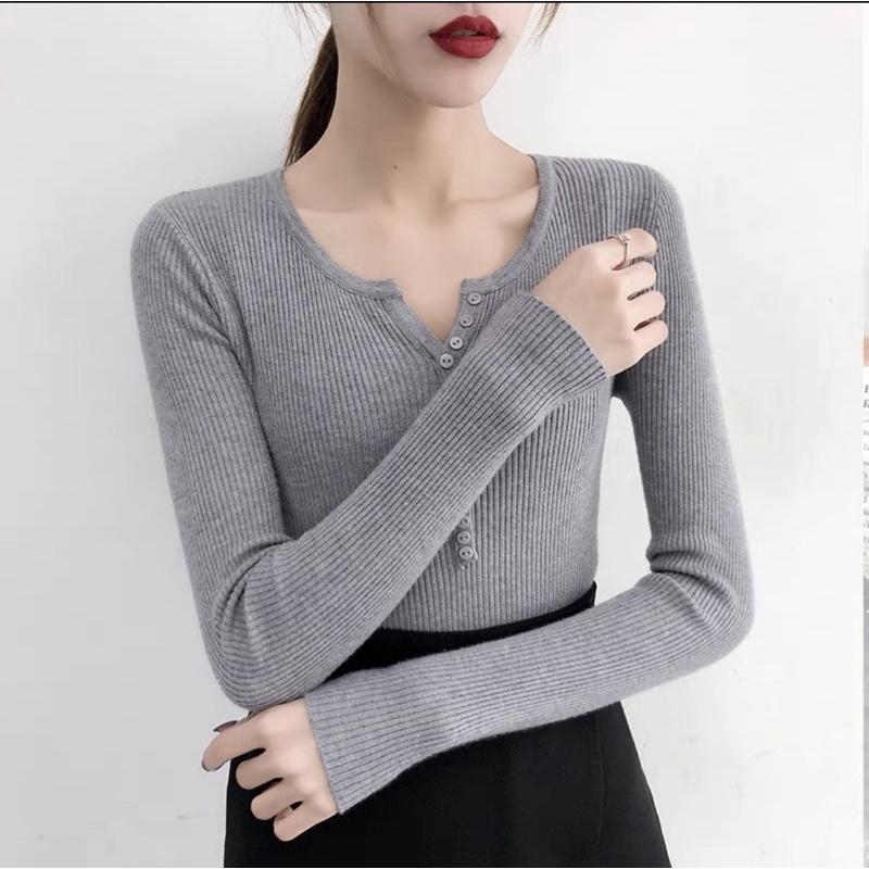 Áo len lông cừu dài tay cúc ngực cao cấp