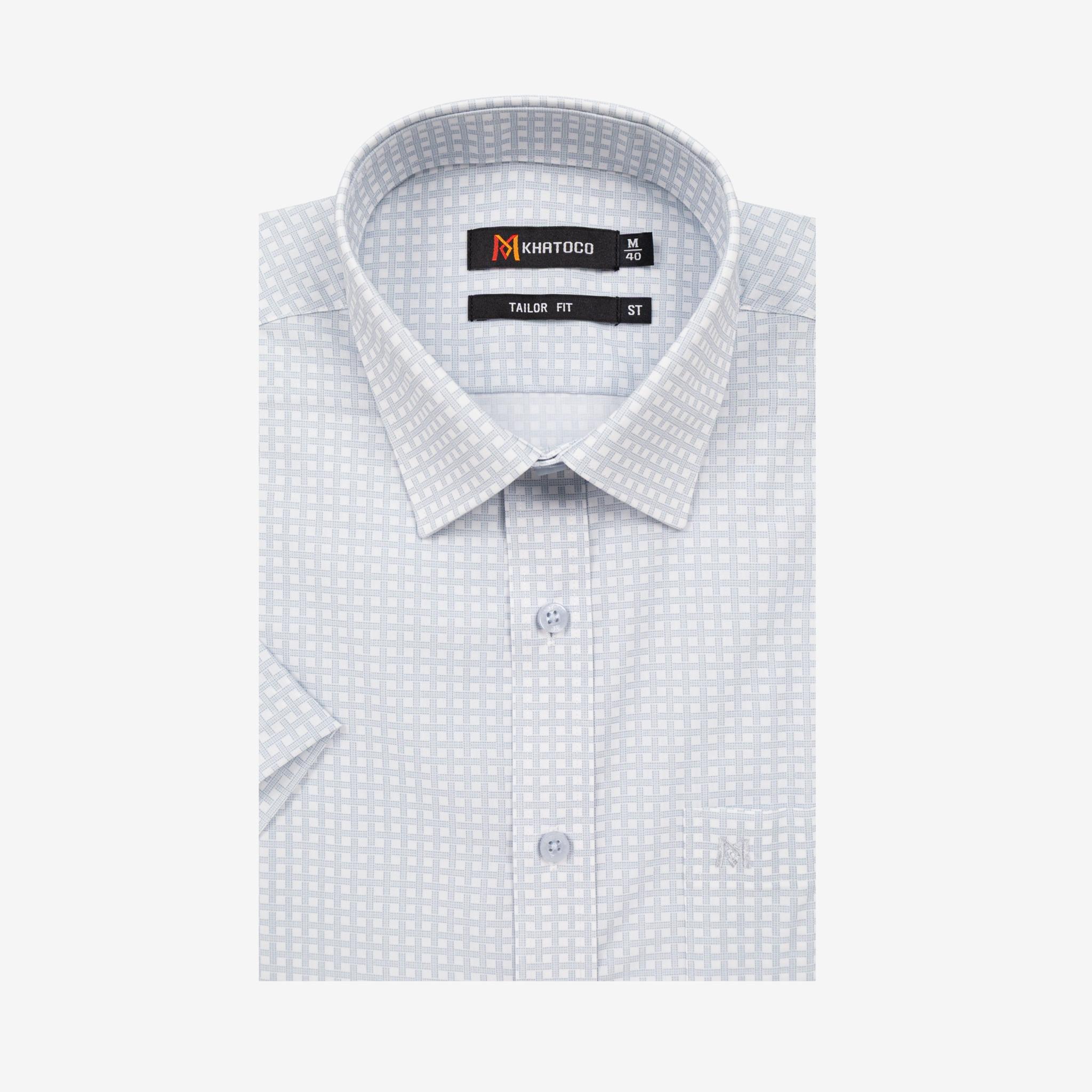 Áo sơ mi nam KHATOCO Tailor Fit ngắn tay A1MN498T2-CNCR814-2709-N