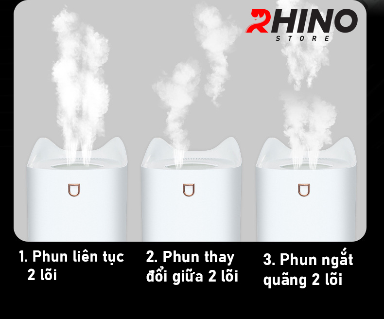 Máy phun sương tạo ẩm cỡ lớn Rhino H802 3000ml, 2 lõi phun, tích hợp đèn 7 màu, dung tích lớn cho không gian rộng - Hàng chính hãng