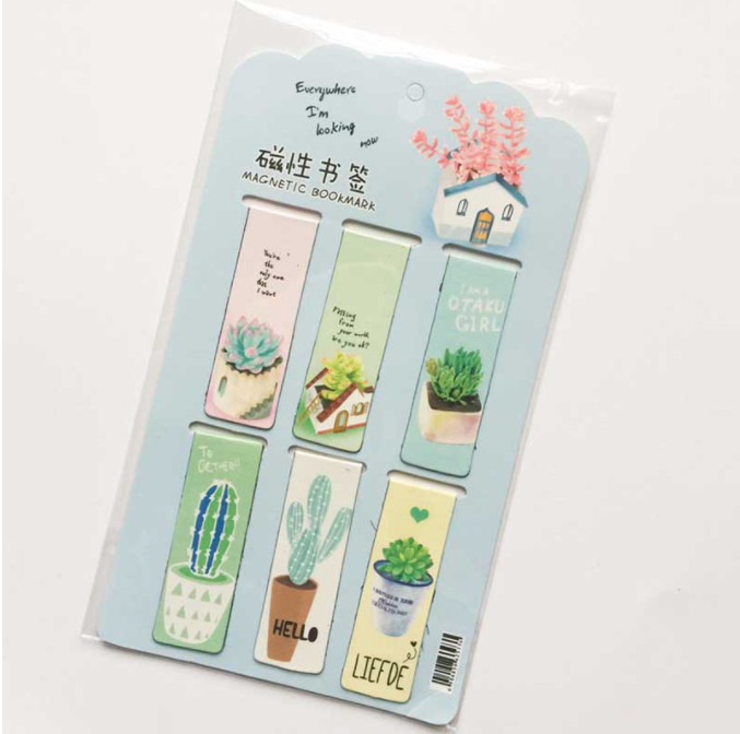 Bộ 6 Bookmark Thẻ Đánh Dấu Sách Nam Châm Hình Xương Rồng, Sen Đá Dễ Thương - Giao Mẫu Ngẫu Nhiên