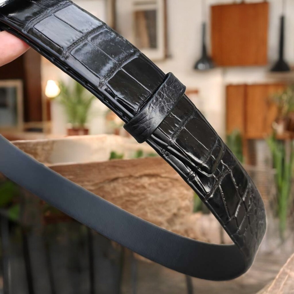 Dây lưng da cá sấu BẢN LỚN phù hợp bụng bia. Da bụng có vân đẹp linh hoạt! (mặt bạc)