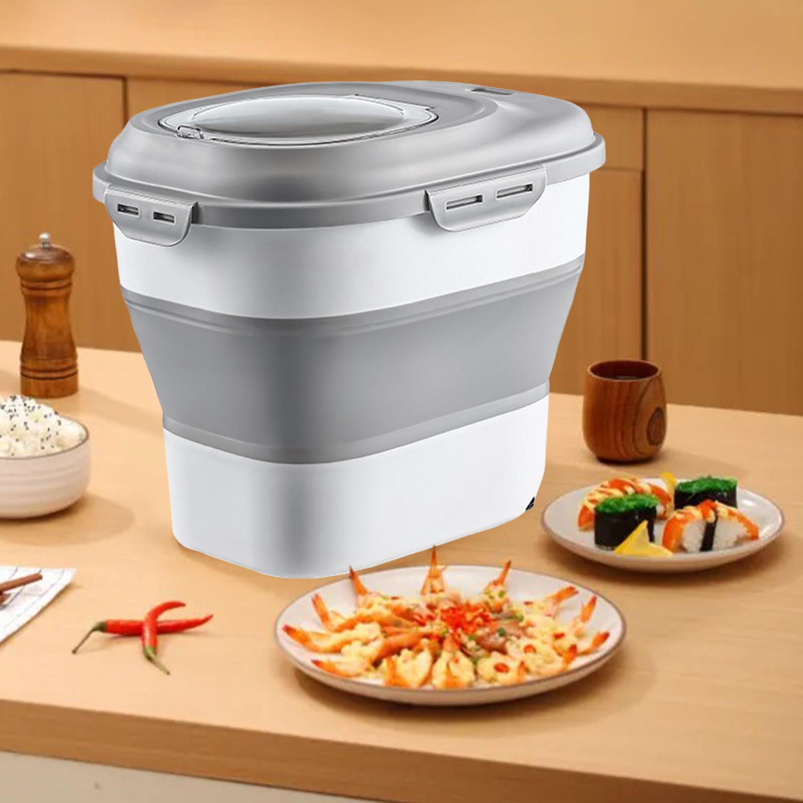 Foldable Rice Storage Container Rice Dispenser with Wheels for Grain Flour
