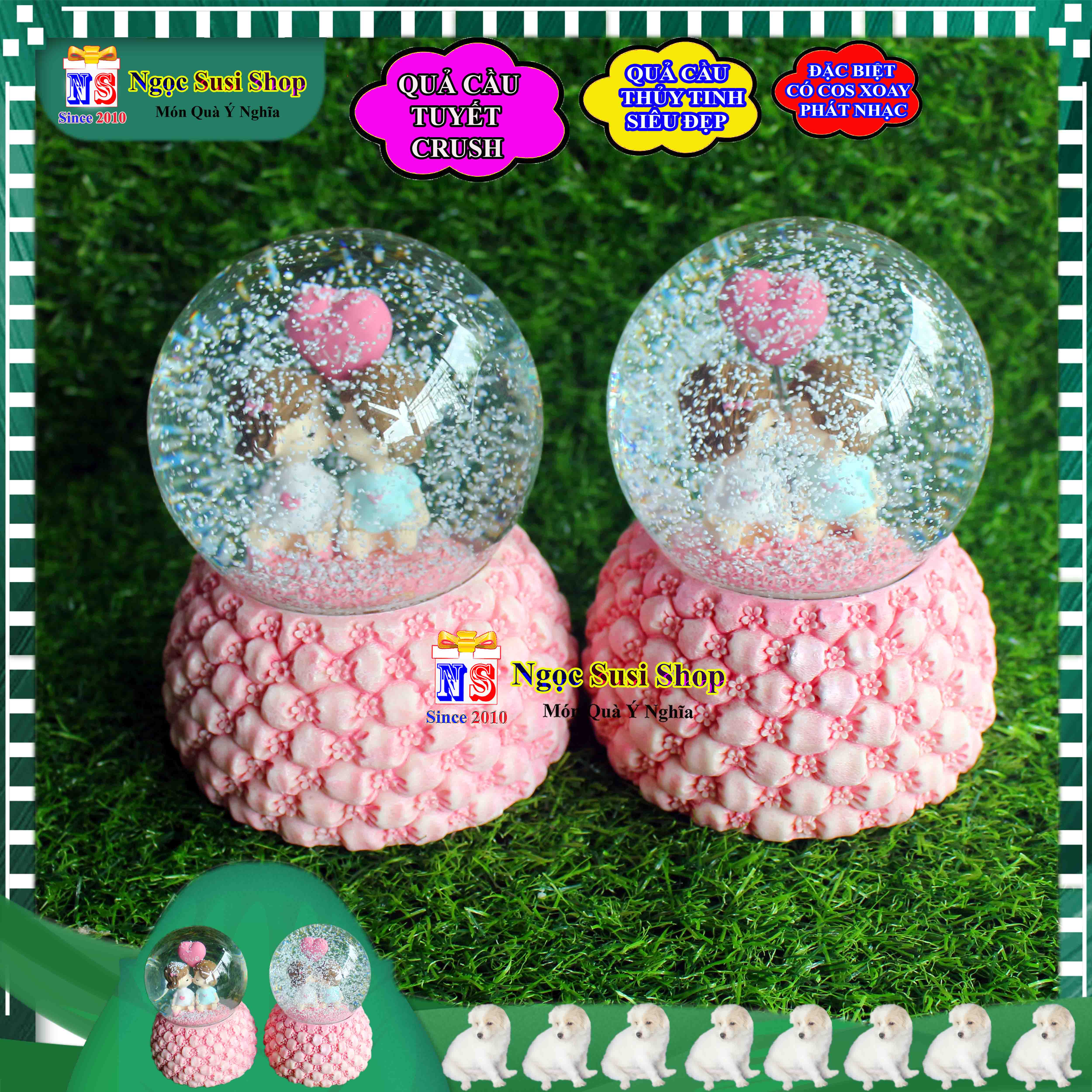 QUẢ CẦU TUYẾT PHA LÊ HONEY CRUSH CẶP ĐÔI SIZE LỚN 14CM SIÊU ĐẸP - ĐẶC BIỆT CÓ XOAY COS PHÁT NHẠC