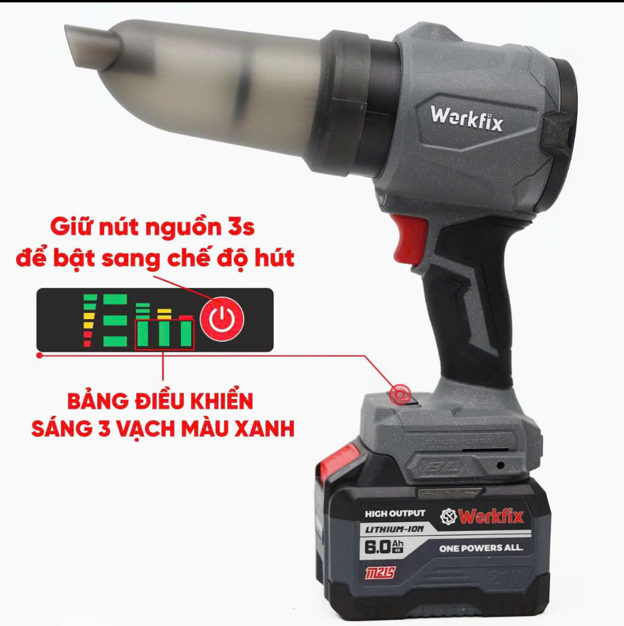Máy Thổi Phản Lực Pin WF WF-PL1000G, Lực Thổi Lớn 1000g, 3 Tốc Độ - 2 Chức Năng Vừa Hút Vừa Thổi