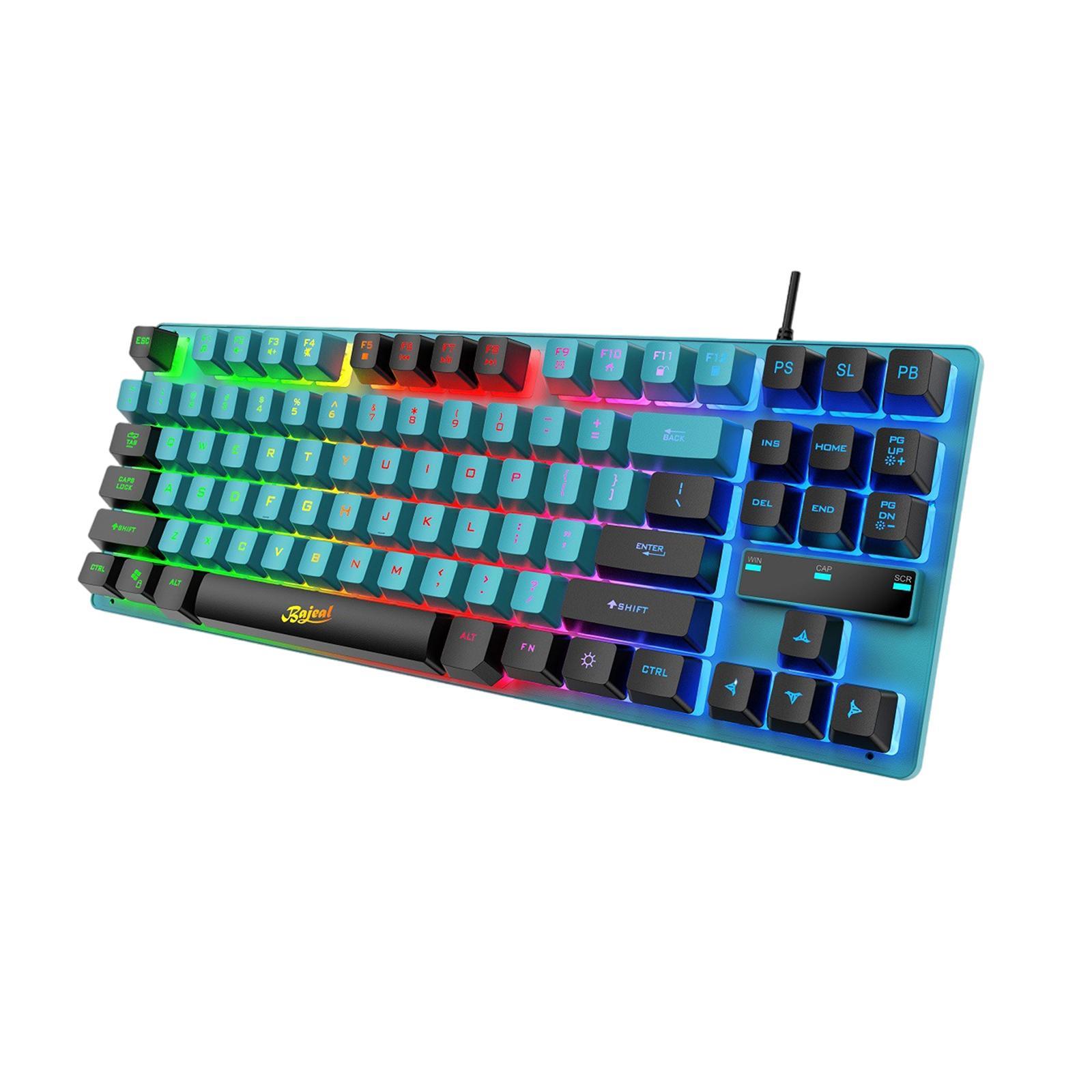 USB Gaming Keyboards 87 Keys Rainbow LED 3 Colors Backlit for PC Blue Black