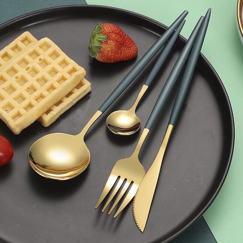 Bộ thìa ,dĩa, dao mạ vàng 4 món sang chảnh nhiều màu siêu sang cực đẹp