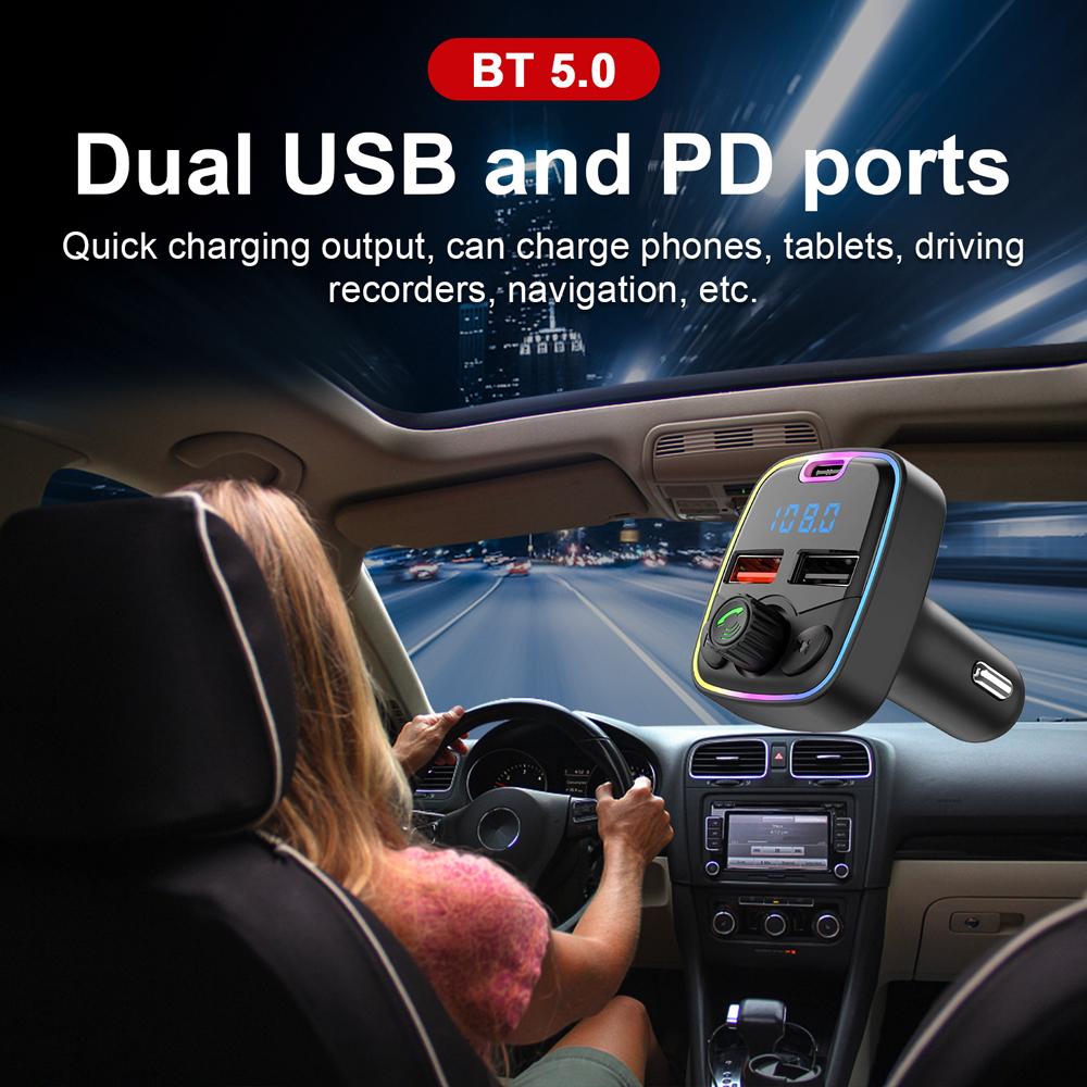 Car BT MP3 Player Radio Receiver PD & Dual USB Car Charge Adapter Support Hands-Free Calling U-Disk Playback