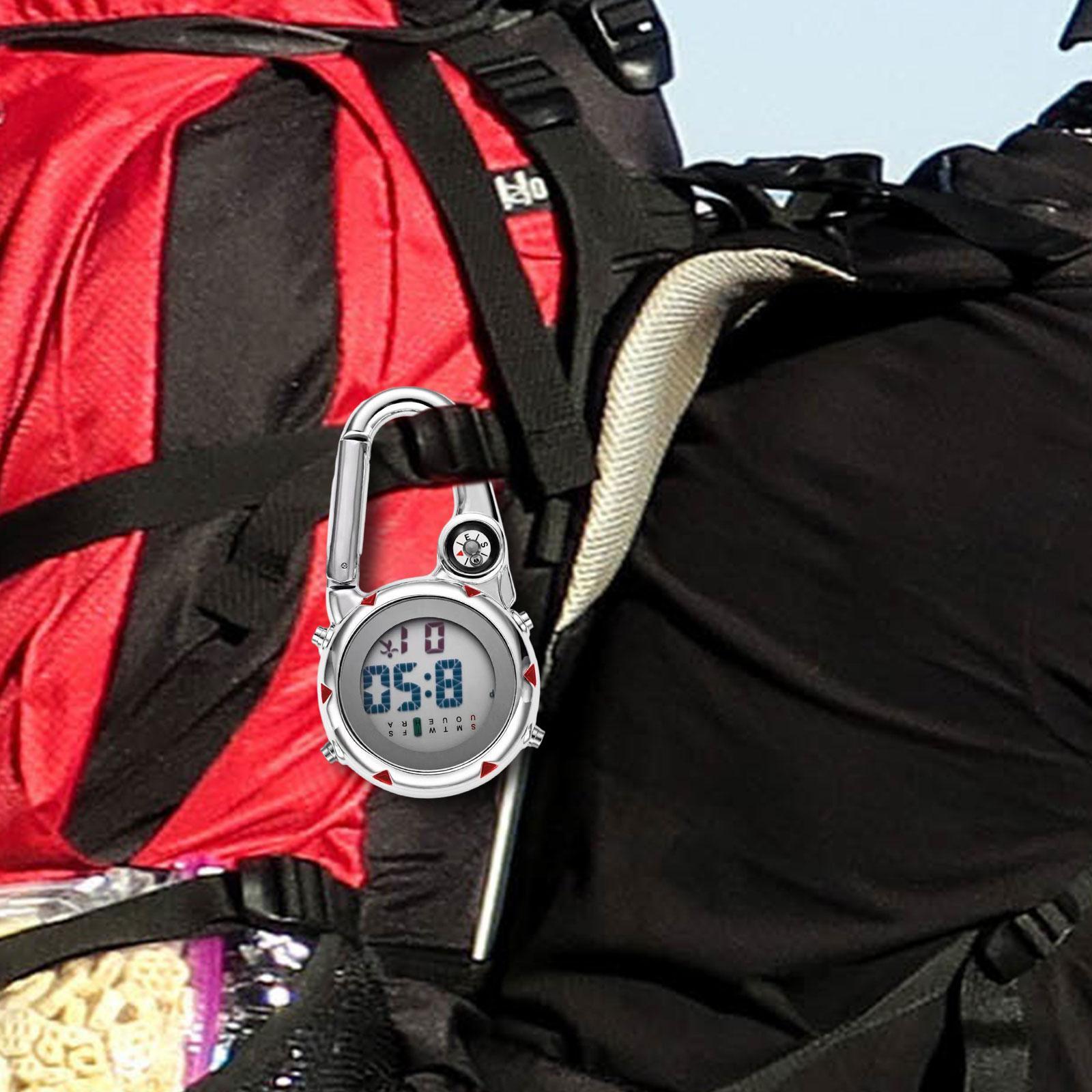 Digital Carabiner Watch Clip Unisex Pocket Watch Luminous for Outdoor Sports