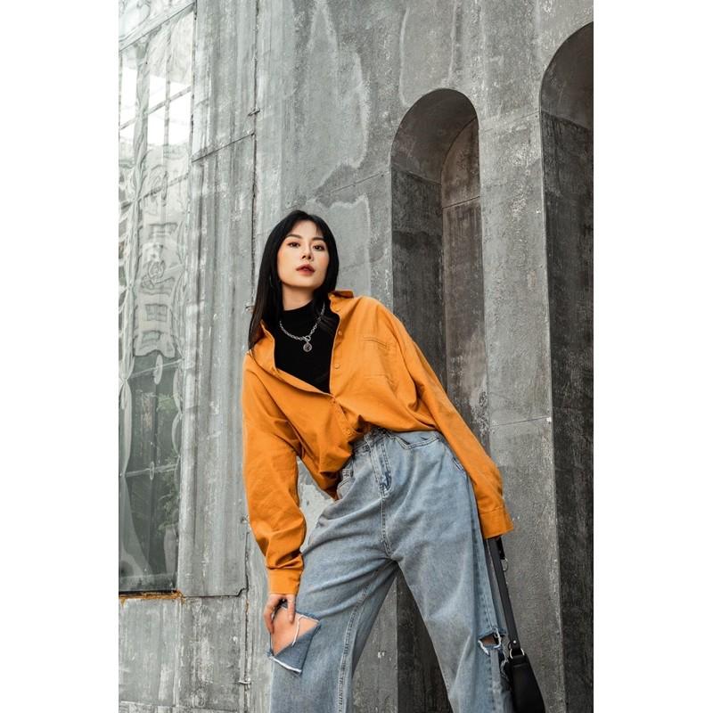 Áo sơ mi trơn MINION CLOTHING dài tay Unisex nam nữ oversize form rộng Ulzzang Streetwear Hàn Quốc vải dày dặn A3004