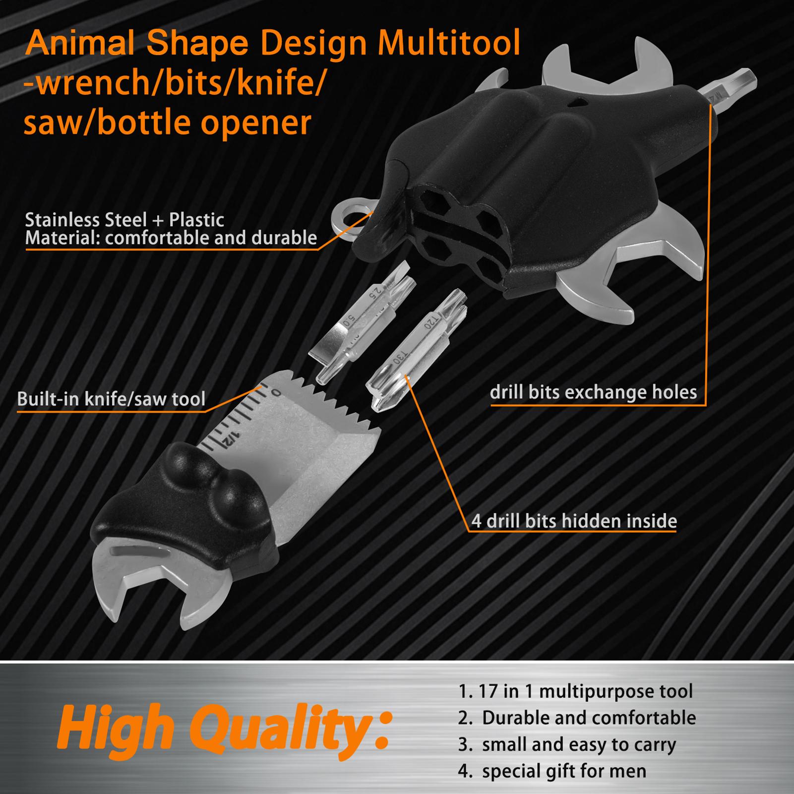 Portable Animal Shape Multi-purpose Combination Tools Keychain Multi-tools 6-in-1 Multifunctional Wrench & Drill Bit Kit Screwdriver Bits & Inner Hexagon Wrench Bottle Opener Portable for Outdoor Camping Hiking