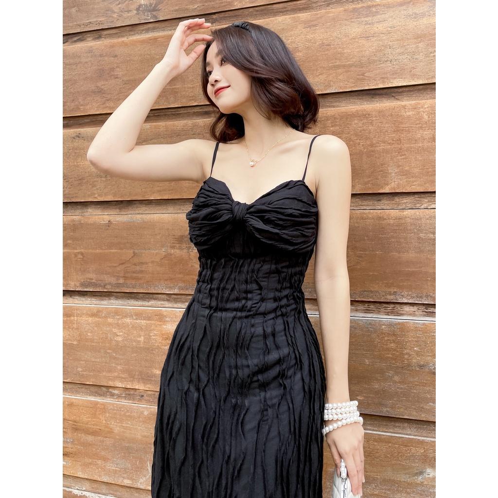 RECHIC Đầm Venia hai dây dáng dài kiểu nơ trước ngực phù hợp đi tiệc dạo phố