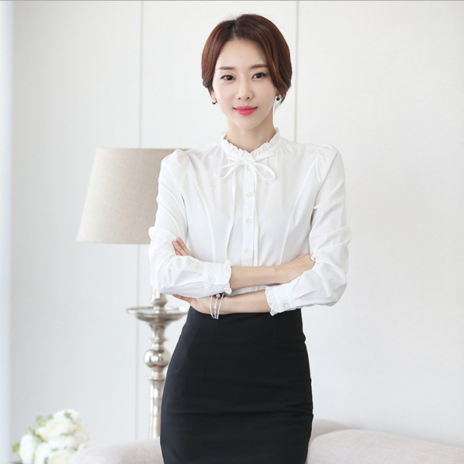 Hình ảnh Áo sơ mi nữ trắng công sở thắt nơ, phong cách Hàn Quốc điệu đà CS26