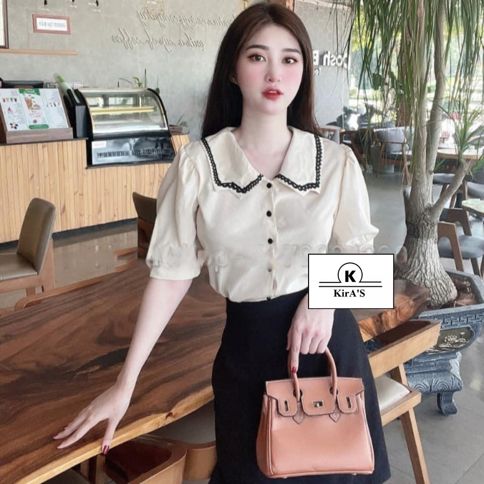 ÁO SƠ MI NỮ NGẮN TAY CHẤT LỤA MỀM MỊN CỔ ÁO VIỀN REN NỔI CỰC XINH AM15