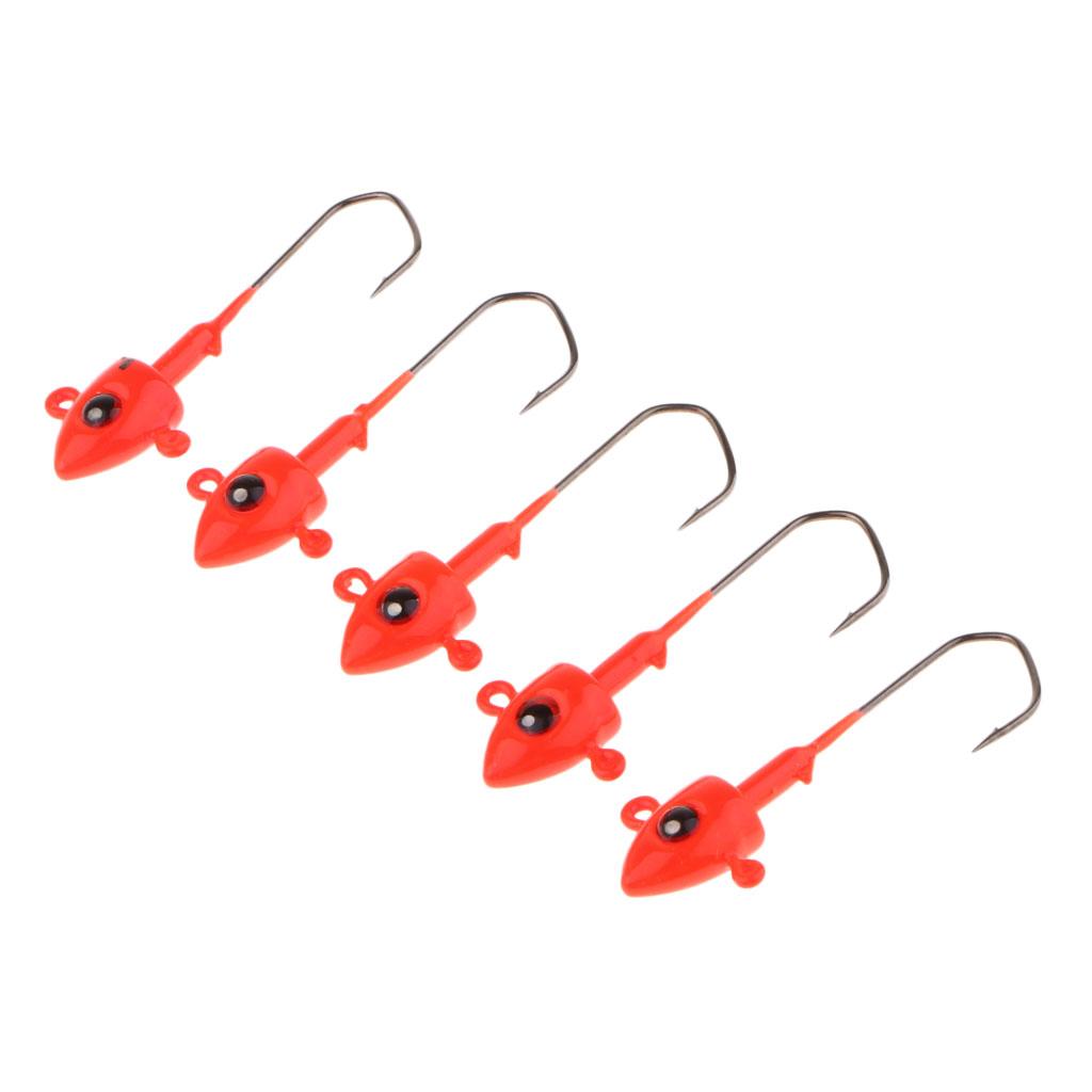 5pcs Jig Head Fishing Hooks Lure Weighted and Fast Sinking Red 5cm/7g