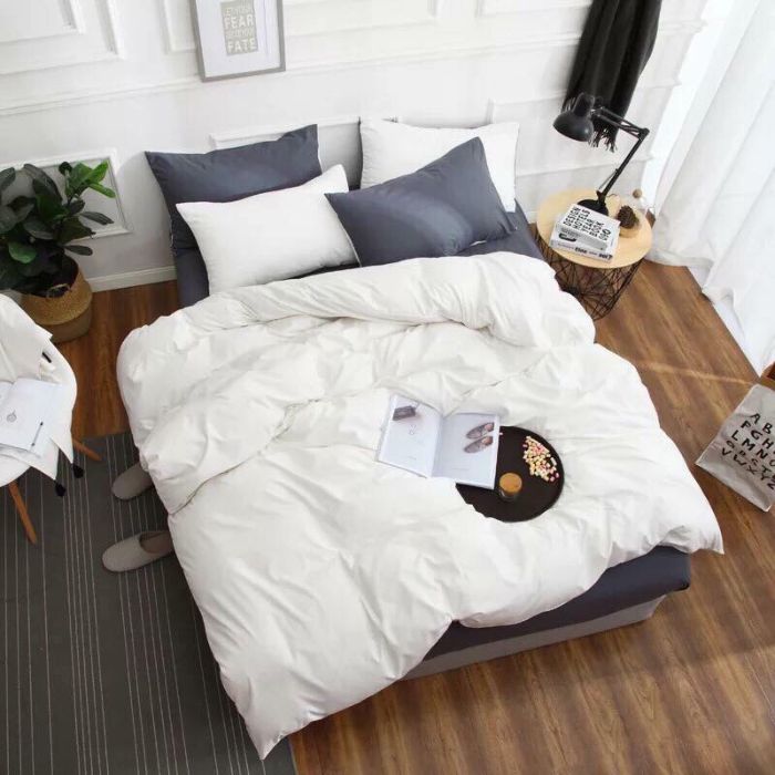 Bộ chăn ga gối Cotton cao cấp 1m6x2m trắng xám