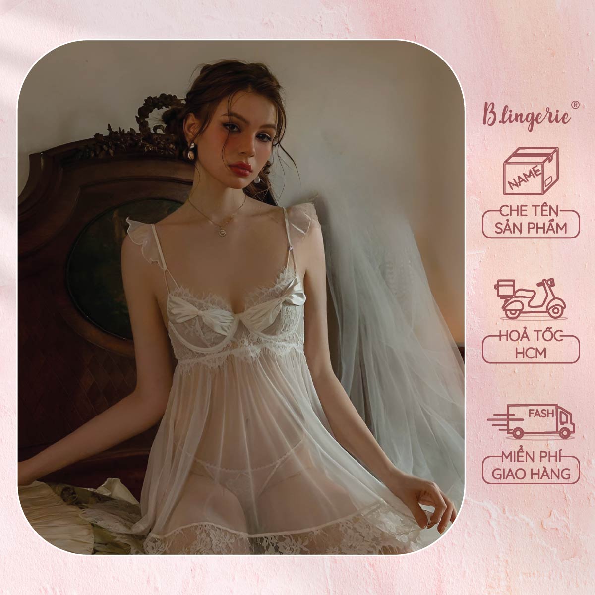 Váy Ngủ Ren Hai Dây Babydoll (Không kèm áo choàng) - B.Lingerie