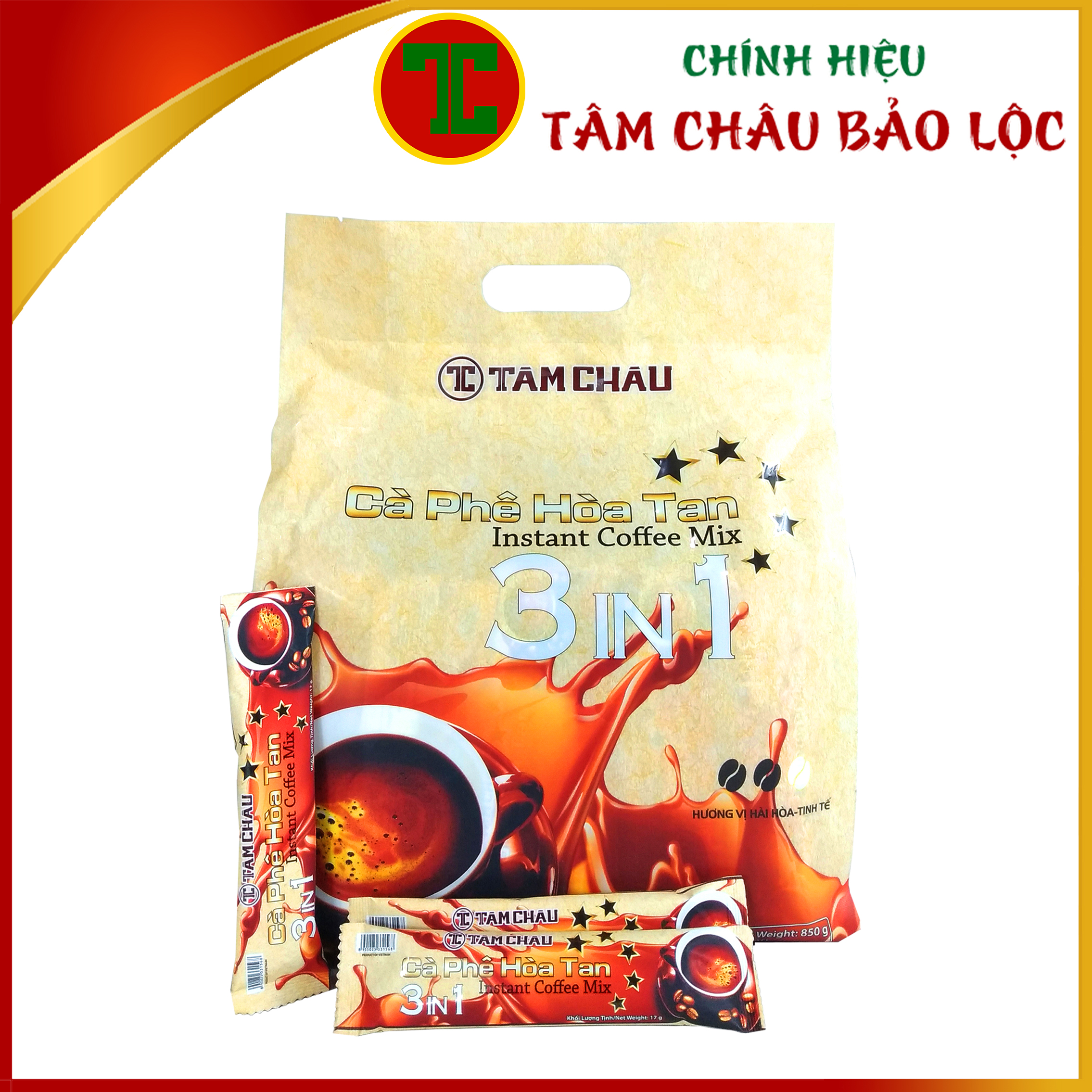 Cà Phê Hòa Tan 3 in 1 Túi Tiết Kiệm 850G (50 Gói x 17G/Gói) - Chính hiệu TÂM CHÂU BẢO LỘC