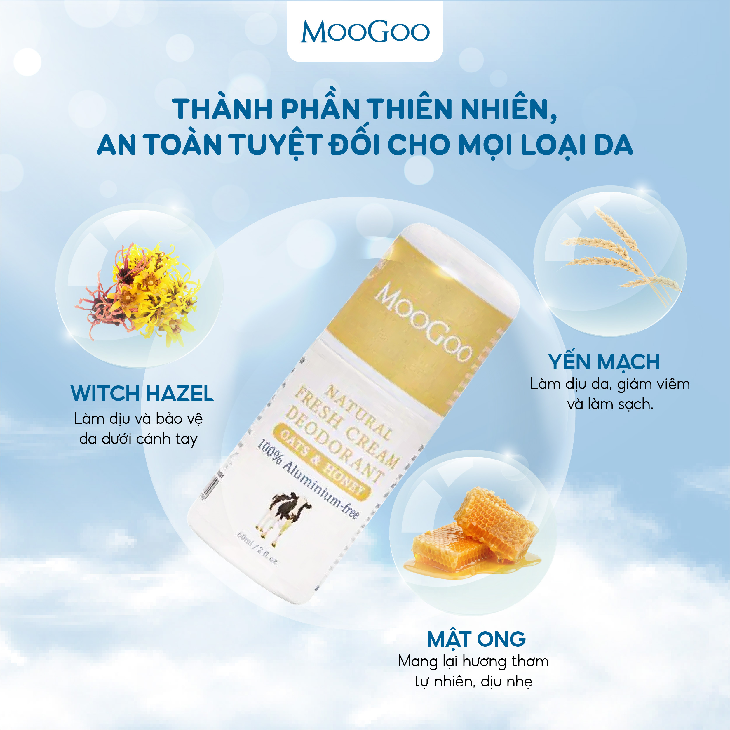 Lăn khử mùi thuần chay MooGoo Úc hương mật ong và lúa mạch 100% thành phần hoàn toàn tự nhiên