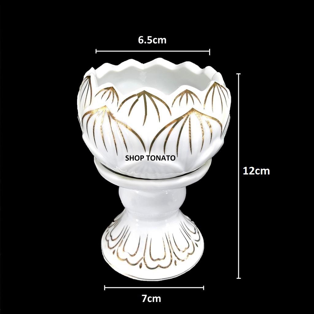 CHUNG ĐÈN CẦY,CHÂN NẾN SỨ HOA SEN TRẮNG CAO 10.5CM,12CM