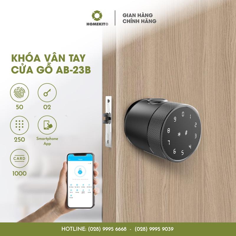 Khoá cửa vân tay điện tử thông minh HOMEKIT AB-23B dành cho cửa gỗ 5 tính năng, kết nối app TTLock - lắp đặt tận nhà