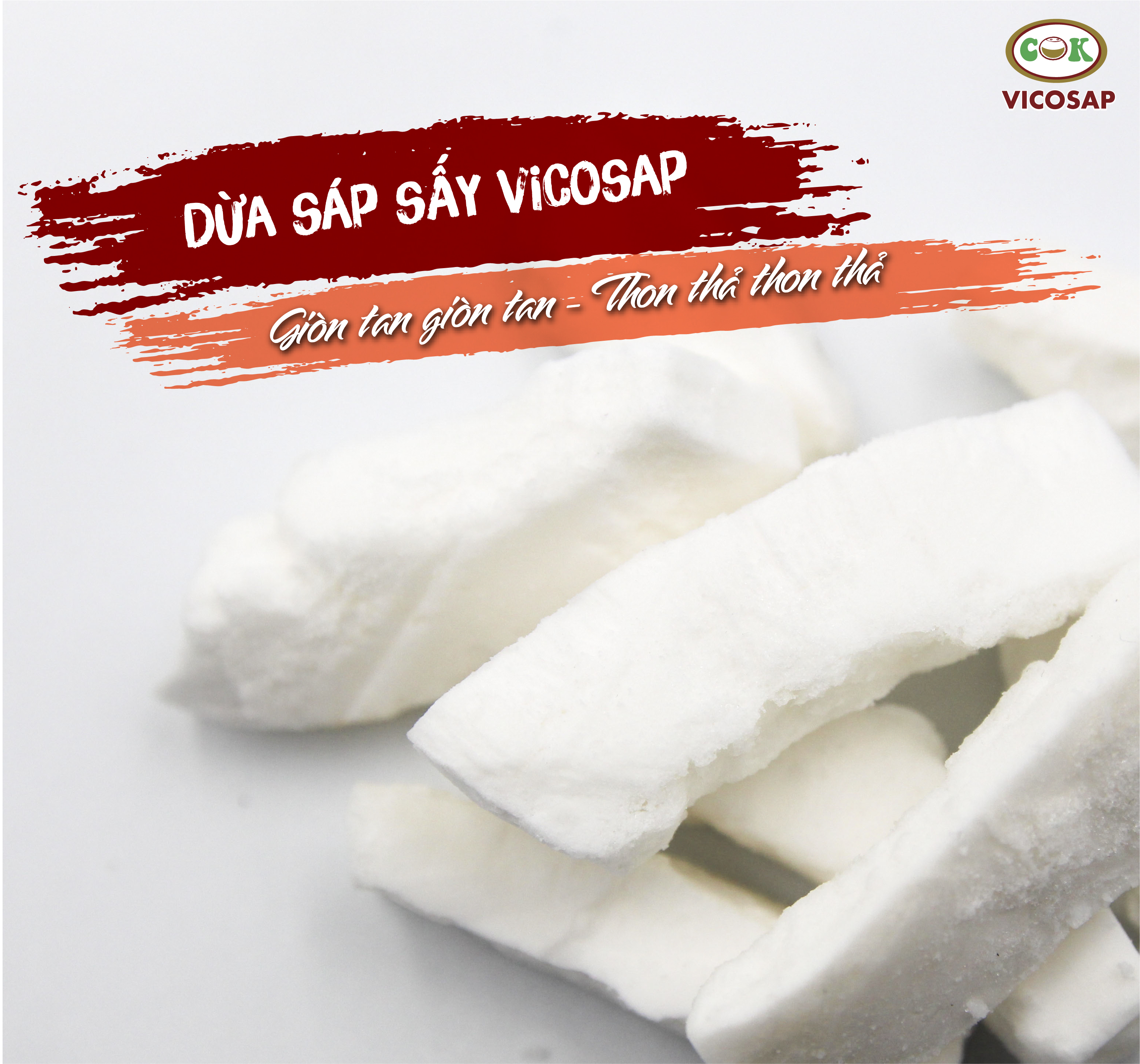 Dừa sáp sấy dẻo VICOSAP nguyên chất ít ngọt béo thơm đặc sản Trà Vinh