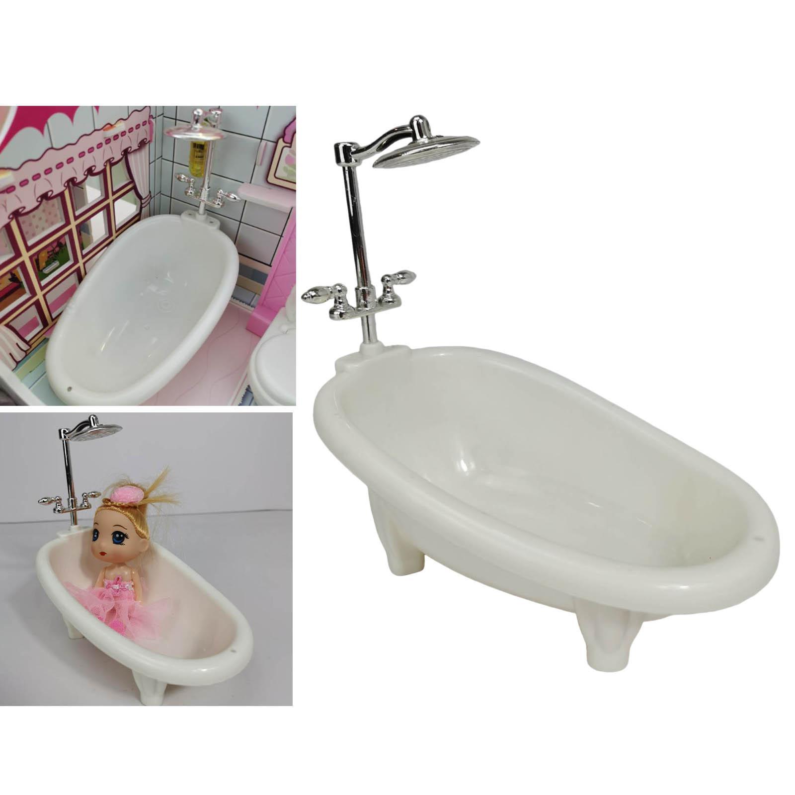 1:12 Scale Dollhouse Simulation Bathroom Shower Accessory Bathtub and Shower Rod Model for Dolls House Decoration DIY Toy