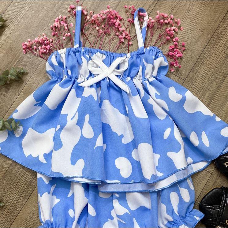 Bộ quần áo bé gái 2 dây màu bò xanh chất liệu lụa 8-23kg Angel Baby Thời Trang Thiết Kế