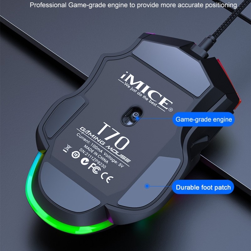 Chuột Led RGB gaming T70 7200dpi công thái học chống mỏi cổ tay Cho máy tính laptop hàng nhập khẩu