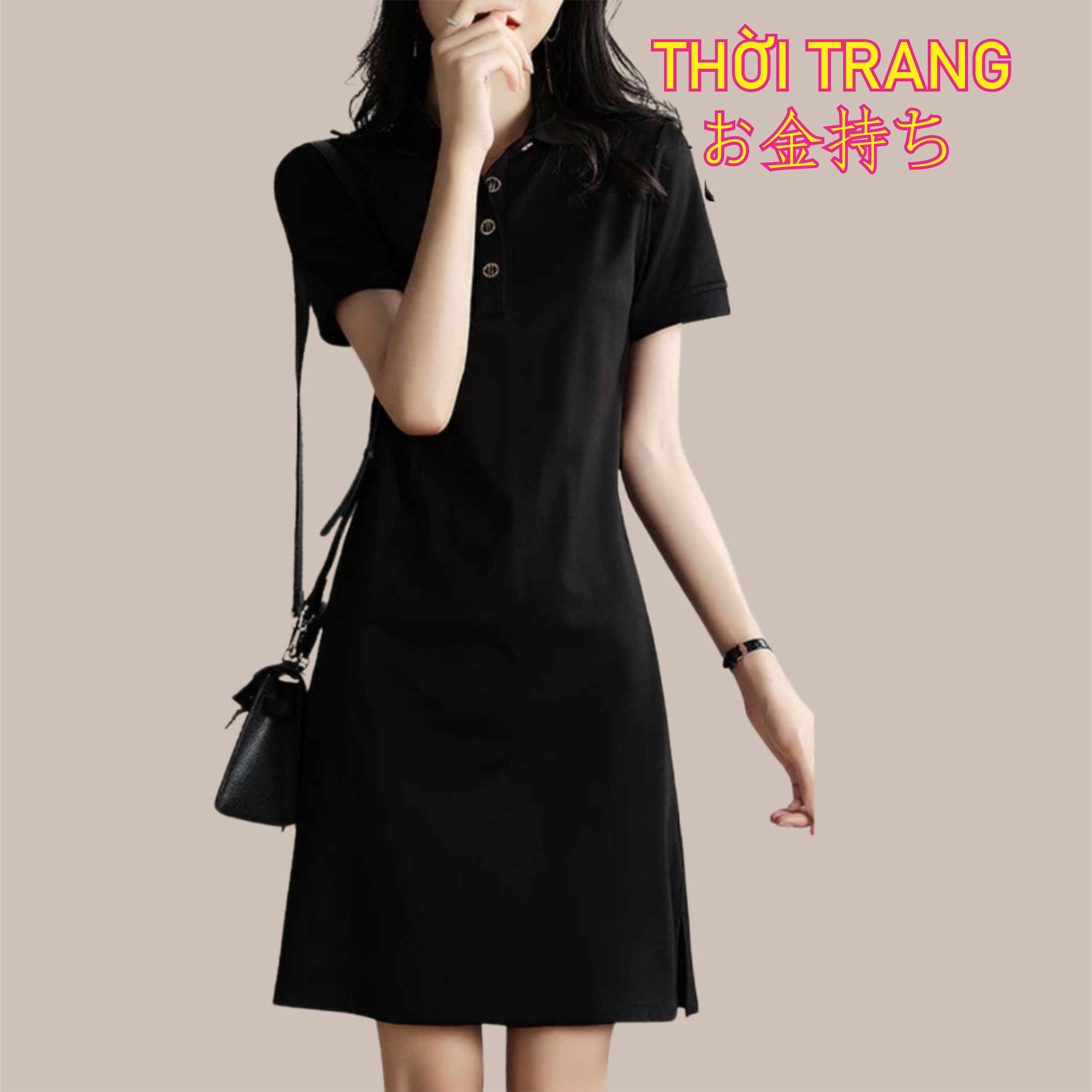 ĐẦM TRƠN ĐEN BASIC DÁNG XÒE CHỮ A CỔ POLO CÓ BIGSIZE 594 CÁ TÍNH THOẢI MÁI