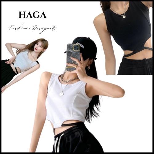 Áo ba lỗ nữ dây eo HAGA áo sát nách nữ croptop dây bấm quấn eo xinh xắn ASNBK10