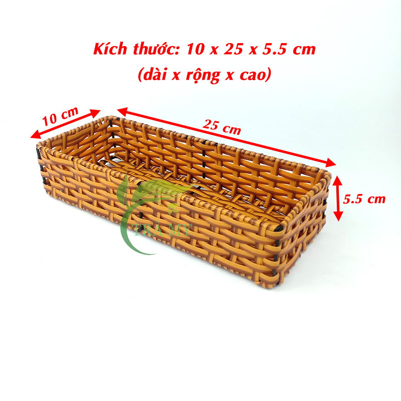 Khay Đựng Gia Vị Muỗng Đũa Quán Ăn 10 x 25 cm Bằng Nhựa Đan Khung Sắt Kiểu Mây Tre Đan Bền Dễ Vệ Sinh