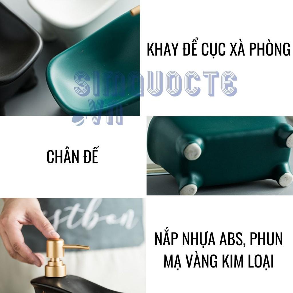 Bình sứ đựng xà phòng sữa tắm, dầu gội, nước rửa tay vân đá thiết kế 2in1