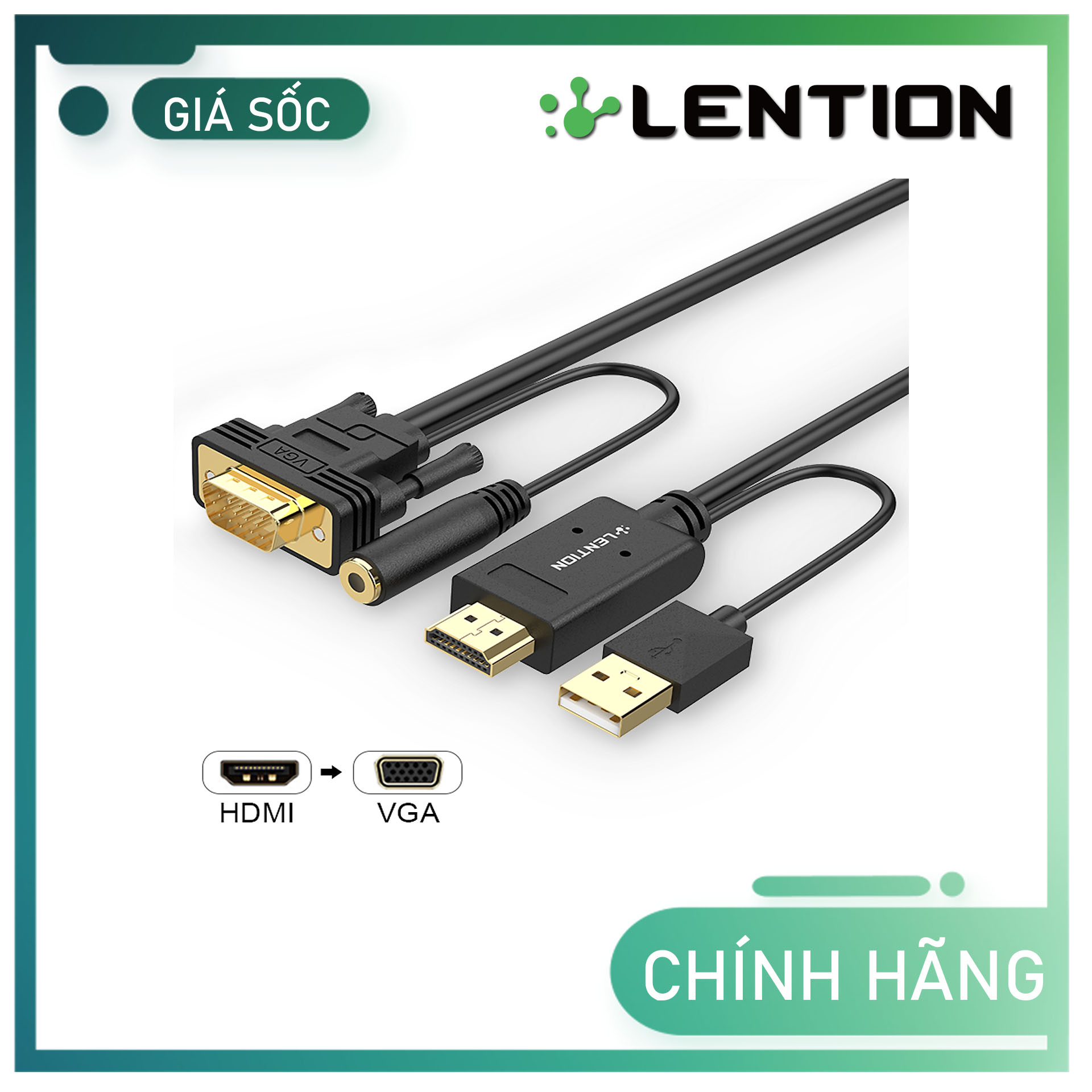 Cáp chuyển đổi HDMI sang VGA  Audio LENTION HPVA Hàng Chính Hãng