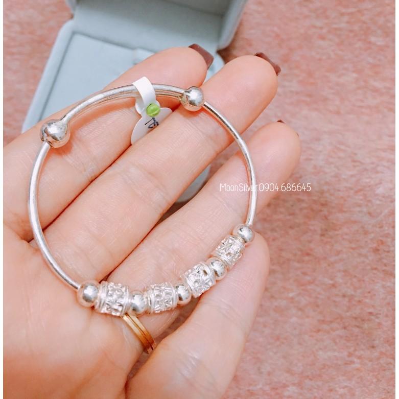 Lắc bạc, vòng bạc đeo chân/ tay trẻ em, lắc bạc cứng kèm charm size 0-5 tuổi, bạc ta nguyên chất