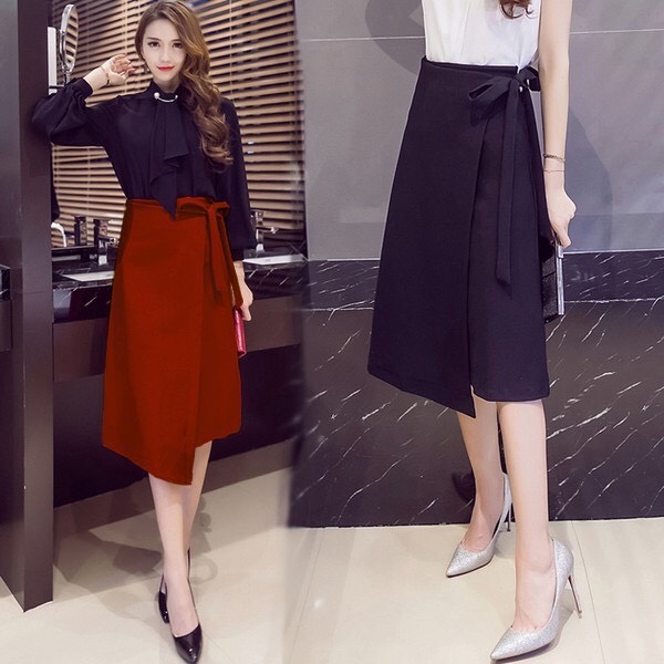 Chân váy xòe dài buộc nơ sang trọng - nhiều size và màu, form dáng chuẩn thích hợp mặc đi làm hoặc dự tiệc