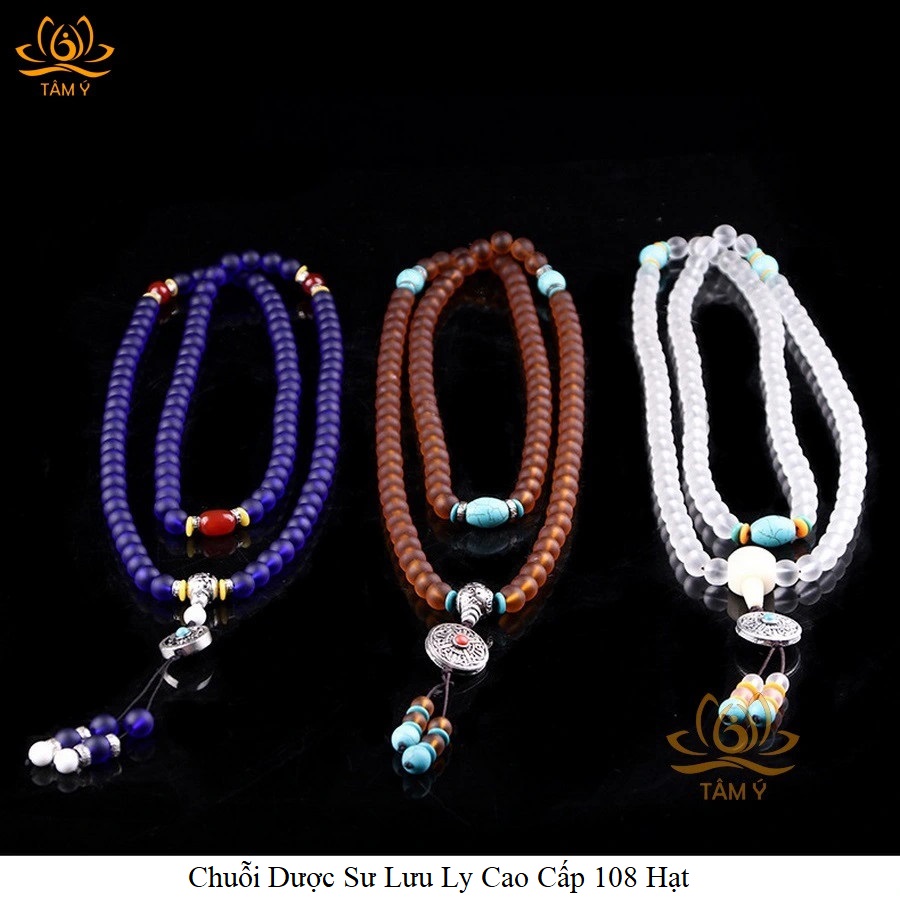 Chuỗi 108 Hạt Lưu Ly Cao Cấp Đặc Biệt Màu Xanh Dược Sư Pháp Bảo Kim Cang Thừa Mật Tông Tâm Ý