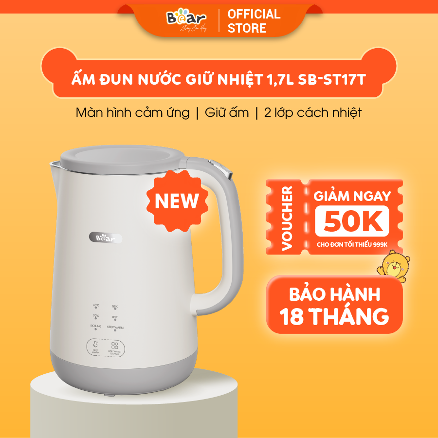 Ấm Đun Siêu Tốc Giữ Nhiệt Bear SB-ST17T 1800W Dung Tích 1,7L Cảm Ứng Dễ Dàng Sử Dụng - Hàng chính hãng