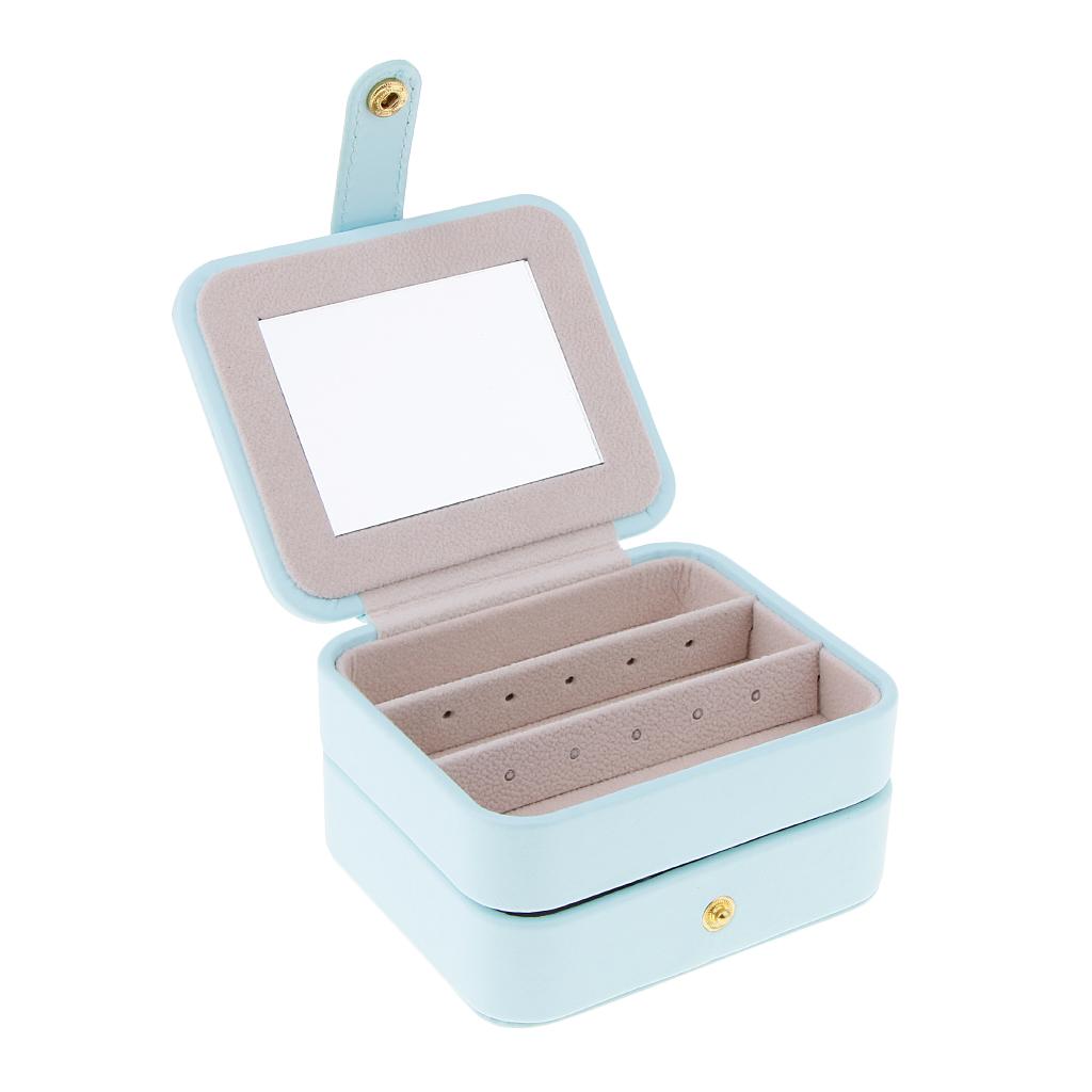 Portable PU Leather Double Layer Travel Earrings Jewelry Box Storage with Mirror