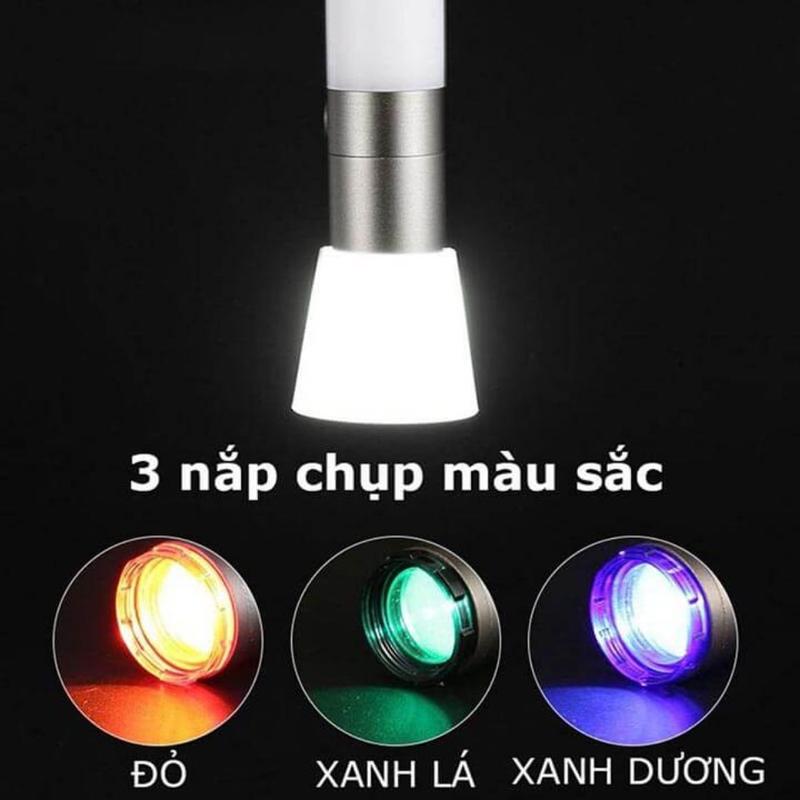Đèn pin siêu sáng cầm tay có zoom xa gần, đèn led cắm trại dã ngoại 8 chế độ sáng, 5 màu ánh sáng có móc treo tiện dụng Mai Lee
