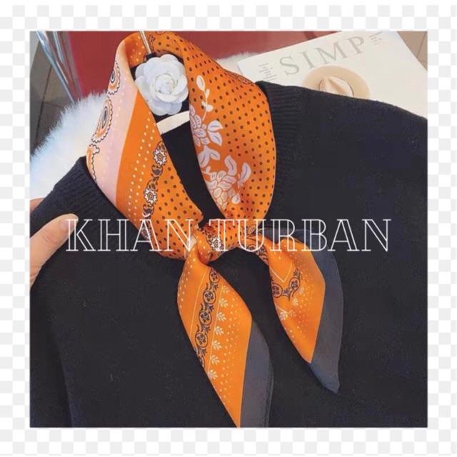 Khăn turban lụa vuông cao cấp choàng cổ size 70x70cm thanh lịch đa năng dùng làm áo yếm chấm bi và hoa