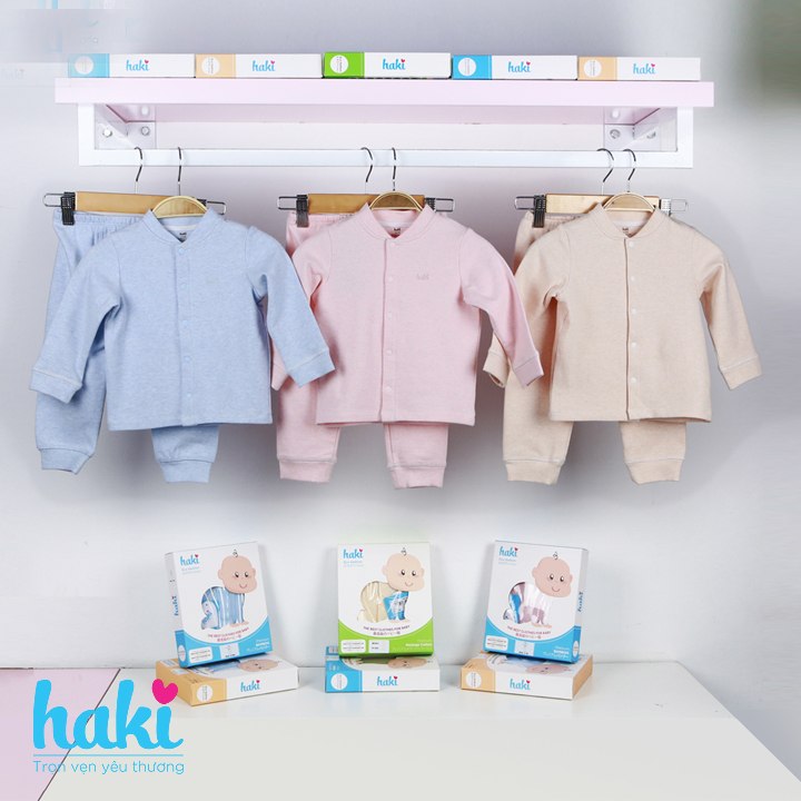 Bộ quần áo dài cài giữa bo cổ Melange Cotton cao cấp cho bé Haki BC004