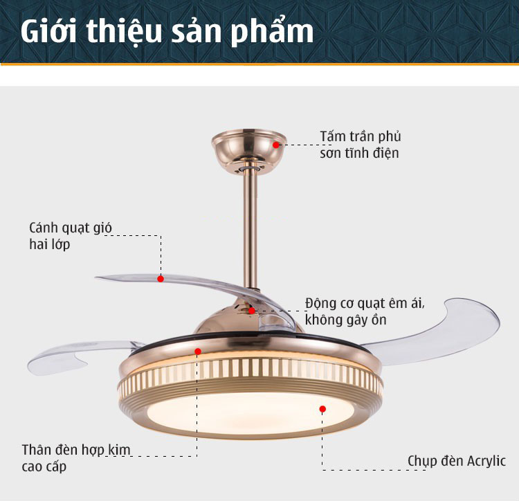 Đèn quạt trần MOTEN trang trí độc đáo, động cơ đồng nguyên khối chạy siêu êm, siêu mát [ ẢNH THẬT 100%].