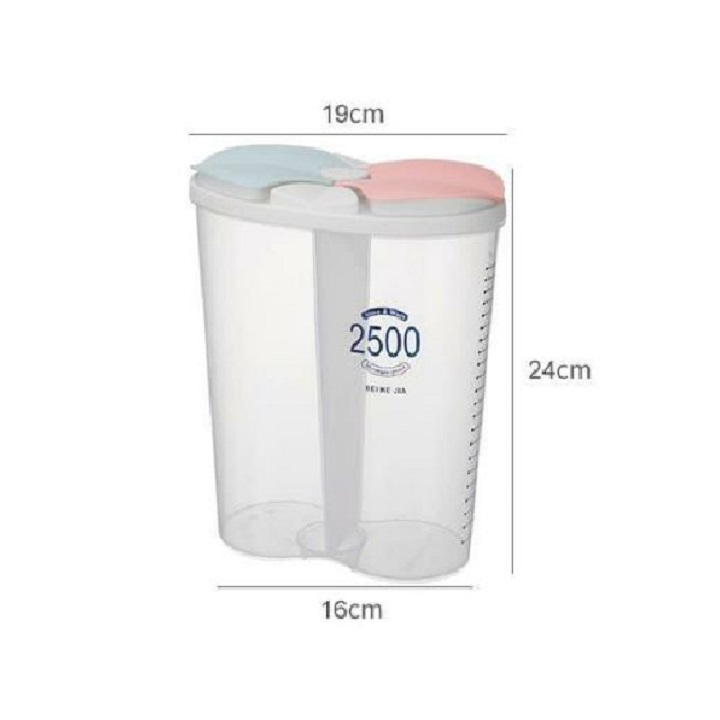 Hộp Đựng Đồ Khô, Gia Vị, Ngũ Cốc Chia Ngăn Chia Vạch Dung Tích 2500ML Cao Cấp