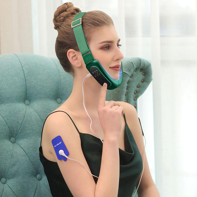 Cằm V-Dòng Lên Nâng Máy Dây Đỏ Đèn LED Màu Xanh Dương Quang Trị Liệu Mặt Giảm Béo Rung Máy Massage Căng Da Mặt Thiết Bị V Chăm Sóc Da Mặt