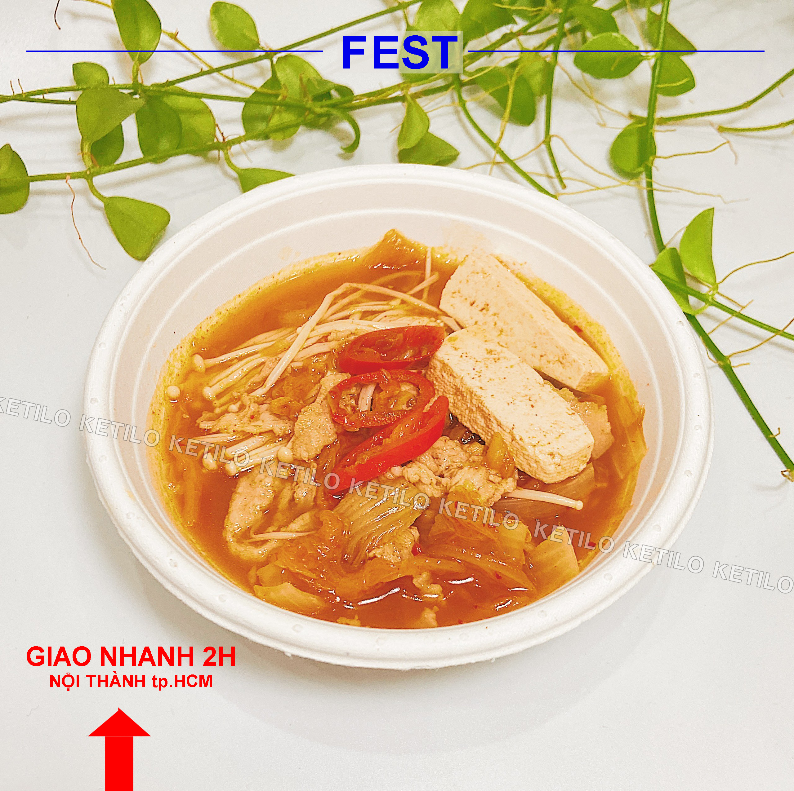 Sét 50 Chén(Bát) Giấy FEST BIO BOWL 350mlTHÁI LAN Hàng Nhập Khẩu Cao Cấp, Dùng Tốt Trong Lò Vi Sóng, Lò Nướng Dùng 1 Lần Tiện Lợi, An Toàn - CHÍNH HÃNG F012(Tặng Móc Khóa KETILO)