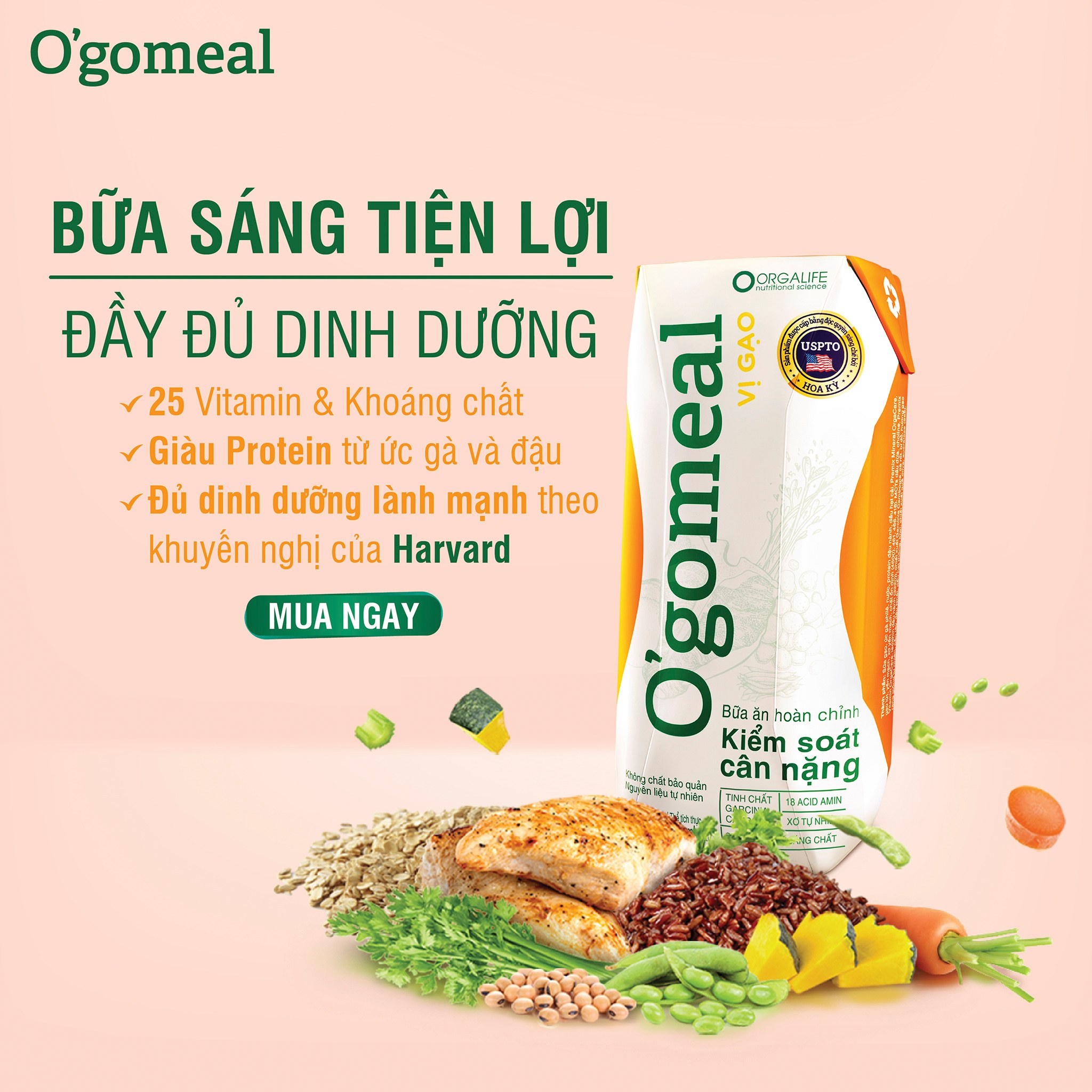 Thực phẩm bổ dưỡng Ogomeal Vị Gạo hộp dùng thử, Bữa ăn thay thế 200Calo - Kiểm soát cân nặng an toàn, hiệu quả