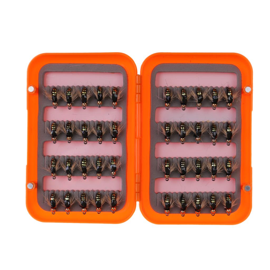 Fly Fishing Flies with Box 40pcs Salmon Dry Fly Fishing Flies Lures Gold